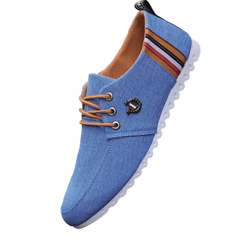 Sapato Casual Masculino Moderno Mocassim Azul, Cinza DN3 com Listras